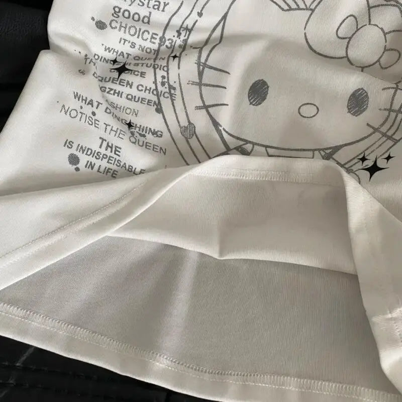 Summer Women's New Sweet Cool Retro Hello Kitty Lace Short-Sleeved T-Shirt Slim Tops Cute Street Fashion 2026 Half-Sleeved Ins