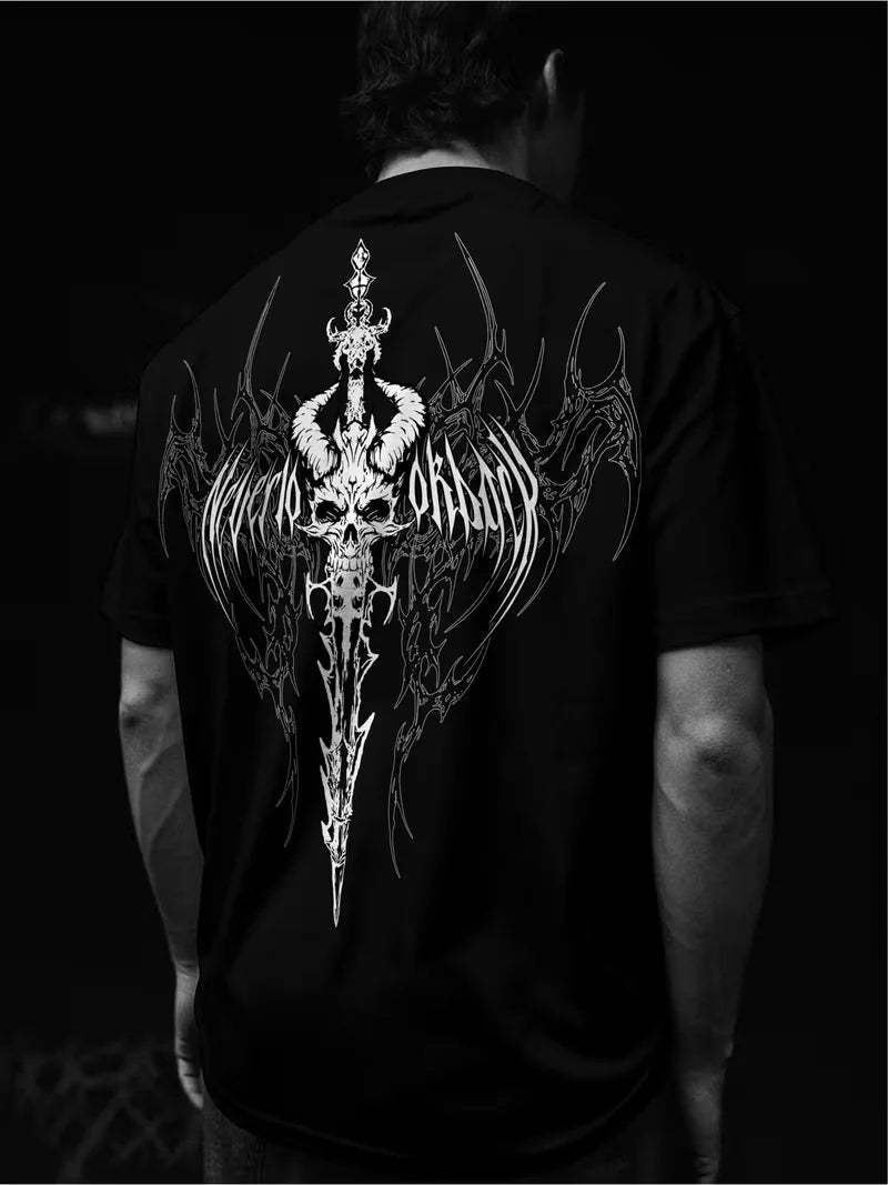 Classic Y2K Gothic Style High Street T-shirt Print Oversized T Shirt Harajuku Round Neck Cotton Tops 2026 Summer Men Women Tops