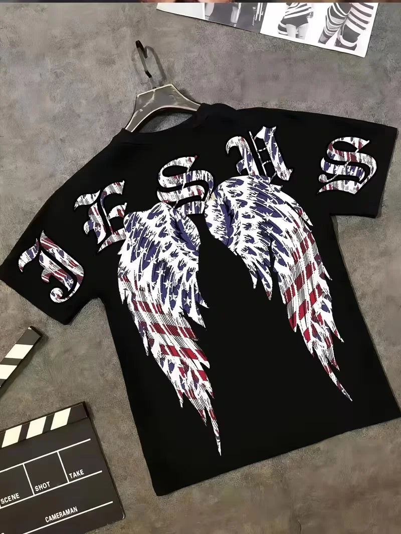 Classic Y2K Gothic Style High Street T-shirt Print Oversized T Shirt Harajuku Round Neck Cotton Tops 2026 Summer Men Women Tops