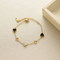 Lovely Adjustable Gold-color Stainless Steel Black White Hollowed-out Heart-shaped Bracelet for Woman Summer Jewelry Colorfast