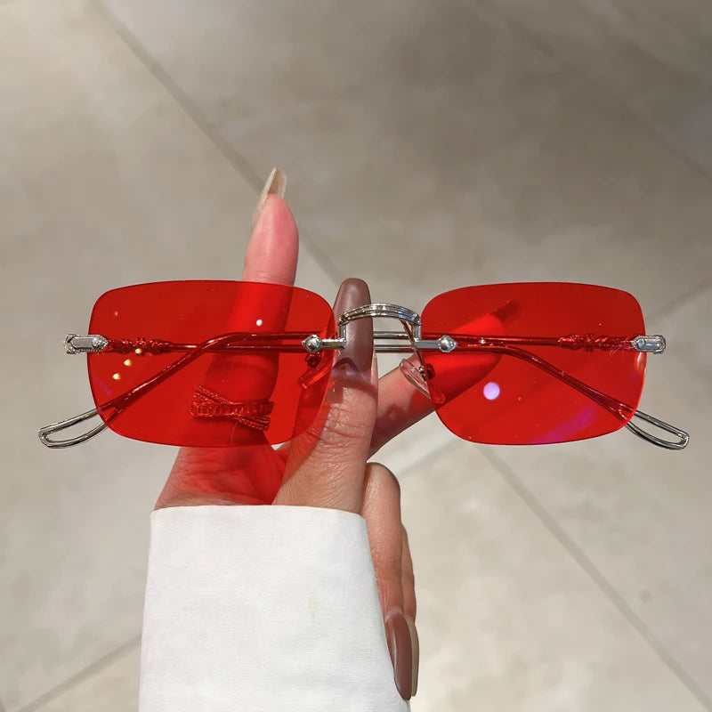 KAMMPT Rimless Rectangle Sunglasses Men Women 2023 Fashion New in Vintage Shades Eyewear Brand Design Ocean Lenses Sun Glasses