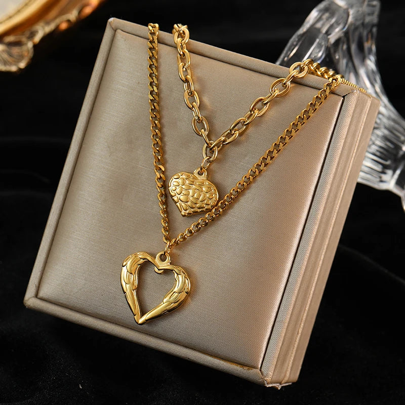 EILIECK 316L Stainless Steel Pearl Heart Pendant Necklace For Women Gold Color Non-fading Charm Choker Jewelry Girls Party Gift