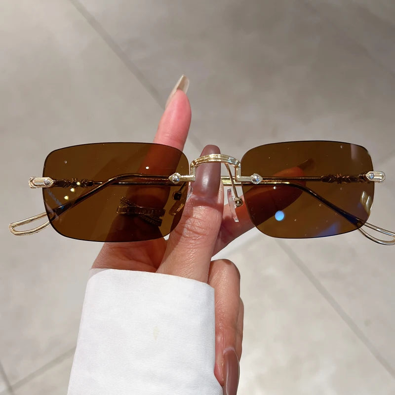 KAMMPT Rimless Rectangle Sunglasses Men Women 2023 Fashion New in Vintage Shades Eyewear Brand Design Ocean Lenses Sun Glasses