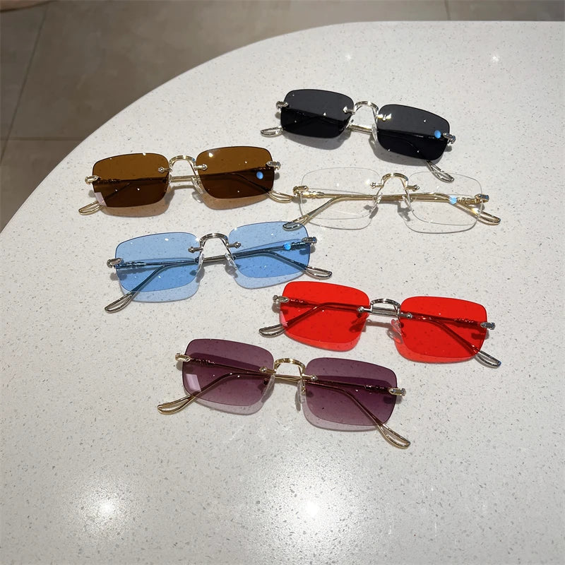 KAMMPT Rimless Rectangle Sunglasses Men Women 2023 Fashion New in Vintage Shades Eyewear Brand Design Ocean Lenses Sun Glasses