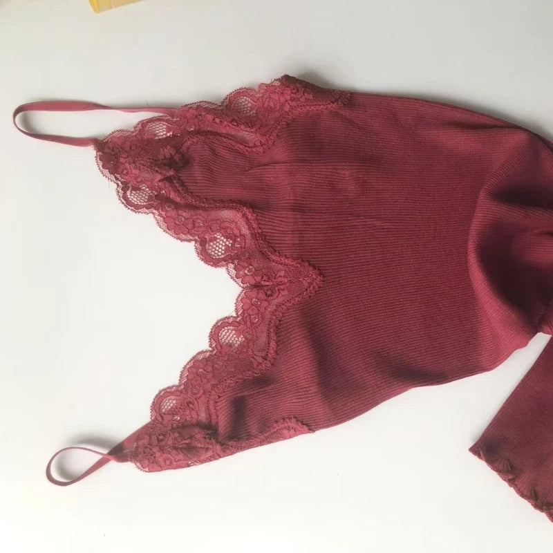 Birdtree 70% Silk 30% Cotton Lace Camisole Women Knit Tank Top Spaghetti Strap Elastic Slim Basic Sleepwear Vest Summer T35701C