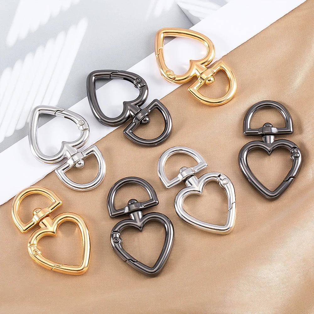 5/1Pcs/lot Heart Shape Metal Spring Clasp Hooks Key Ring Connectors For Handmade Keychain Jewelry Making Supplies Accessories