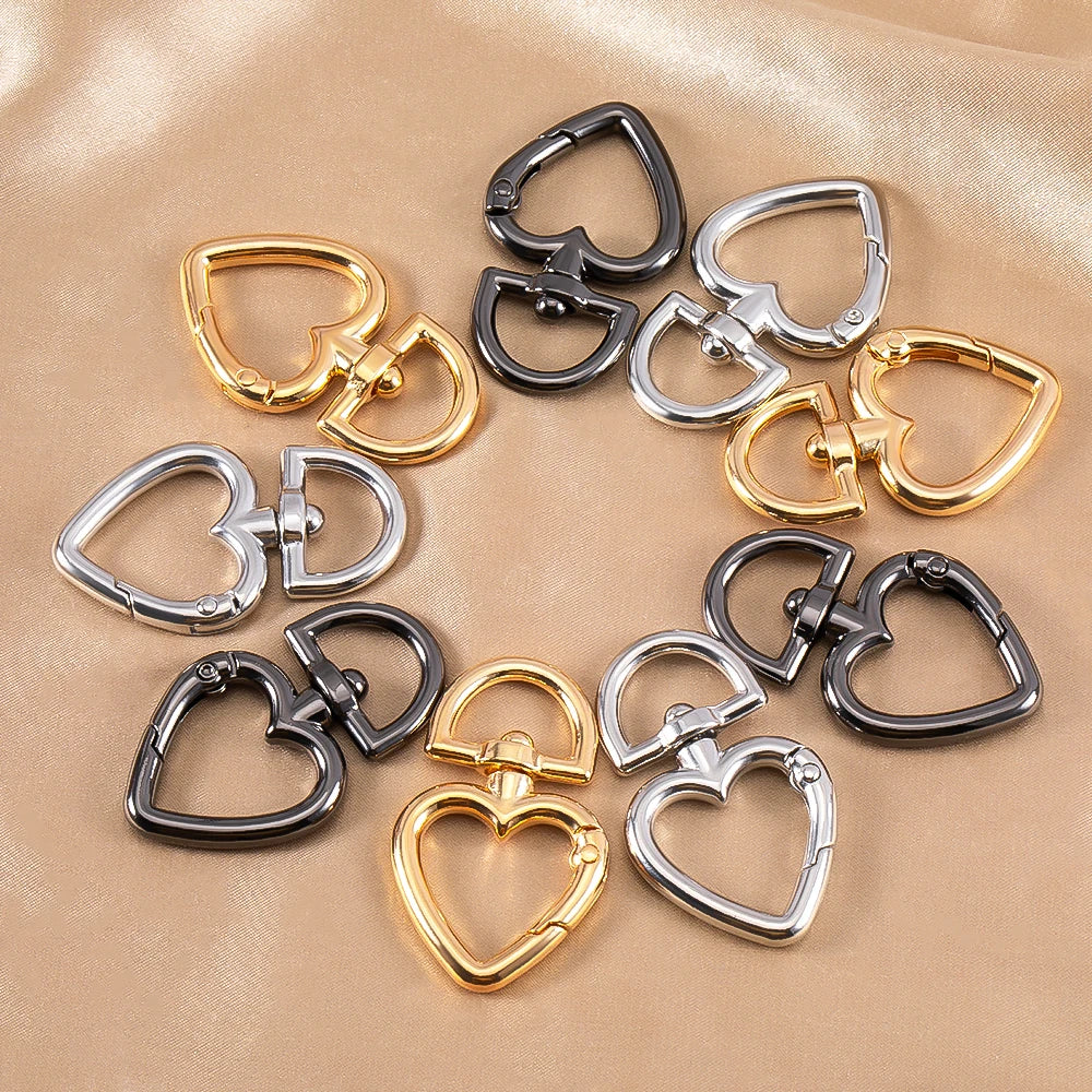 5/1Pcs/lot Heart Shape Metal Spring Clasp Hooks Key Ring Connectors For Handmade Keychain Jewelry Making Supplies Accessories