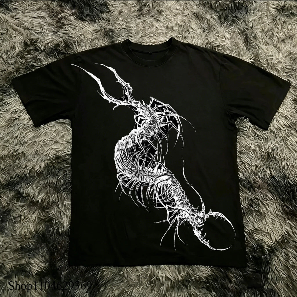 Classic Y2K Gothic Style High Street T-shirt Print Oversized T Shirt Harajuku Round Neck Cotton Tops 2026 Summer Men Women Tops