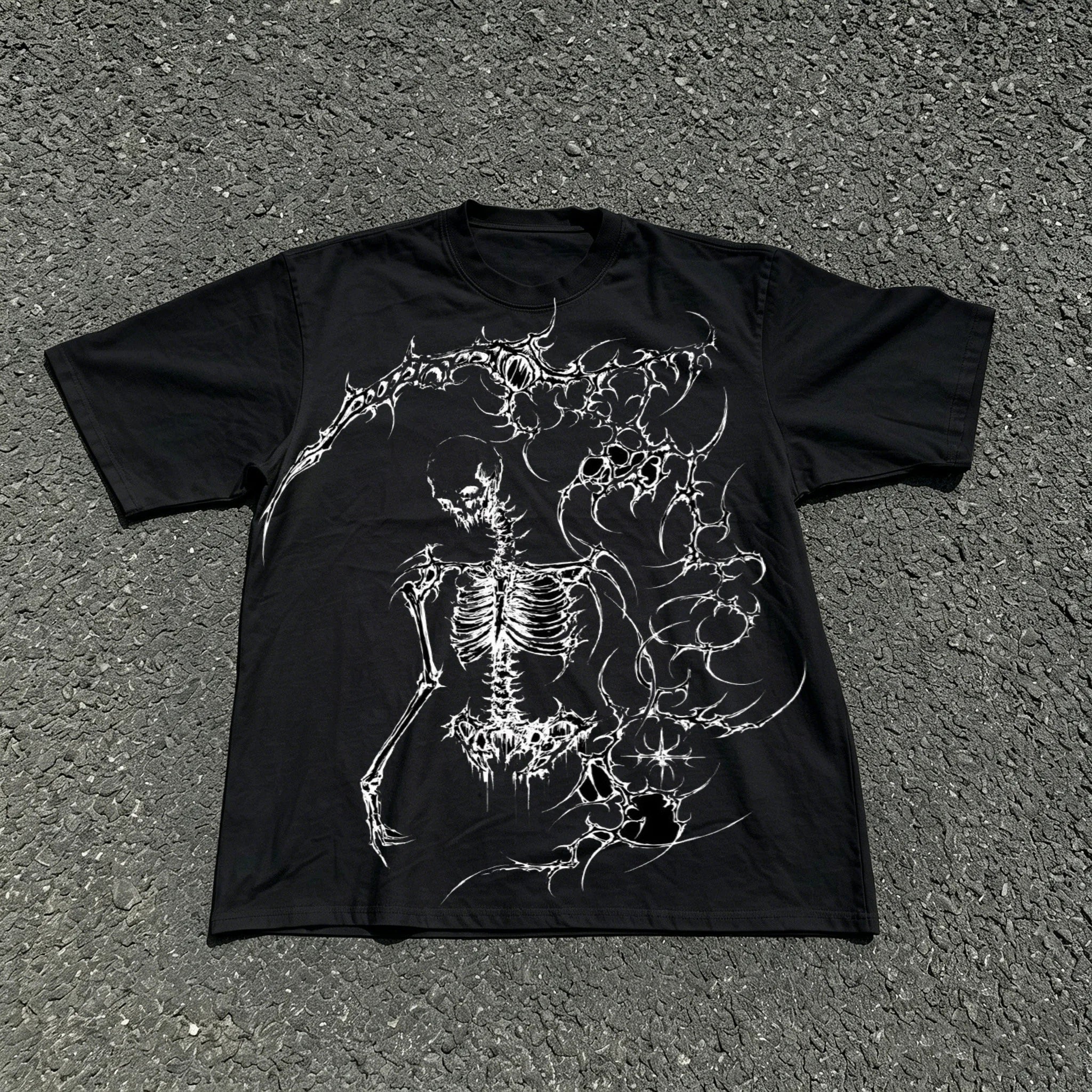 Classic Y2K Gothic Style High Street T-shirt Print Oversized T Shirt Harajuku Round Neck Cotton Tops 2026 Summer Men Women Tops