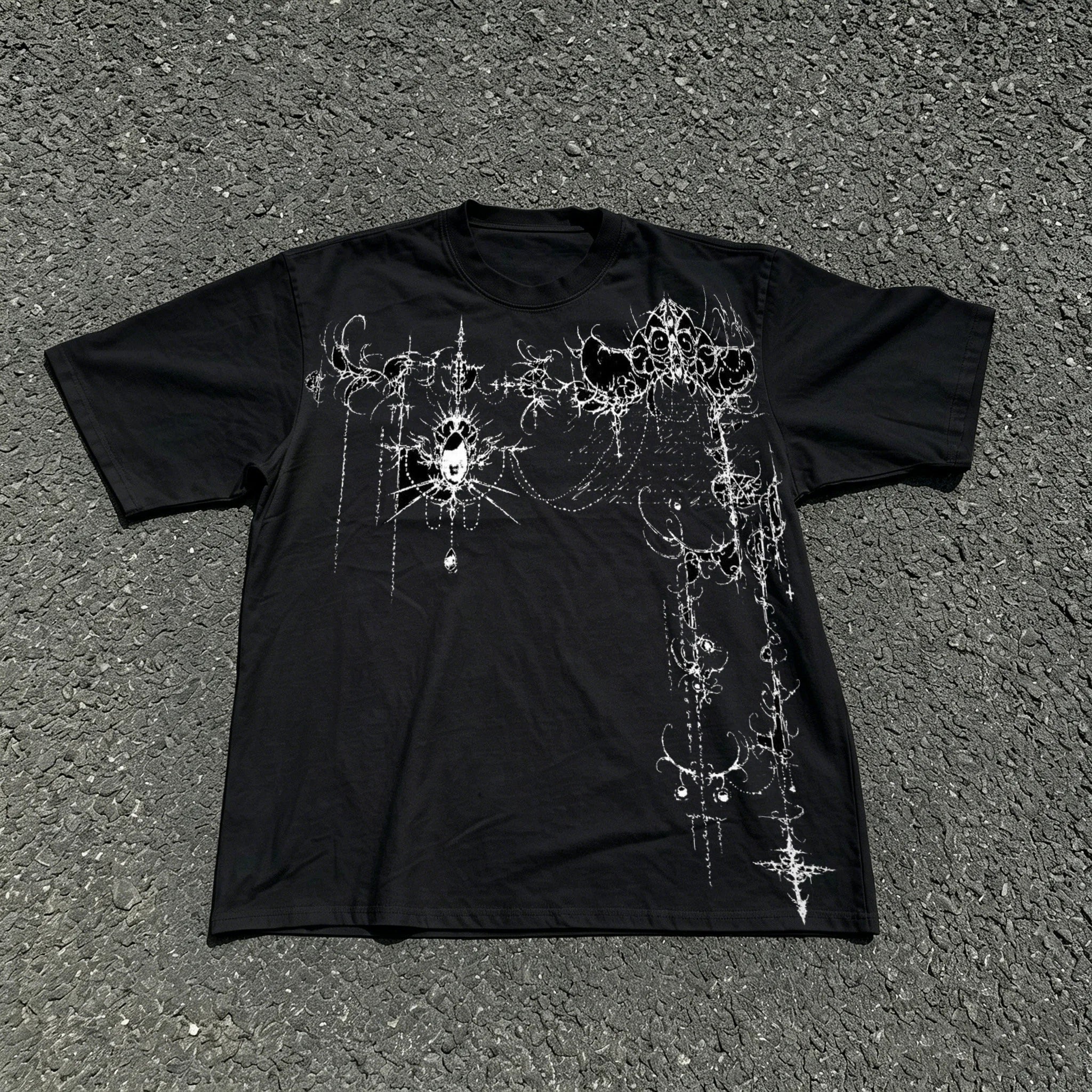 Classic Y2K Gothic Style High Street T-shirt Print Oversized T Shirt Harajuku Round Neck Cotton Tops 2026 Summer Men Women Tops